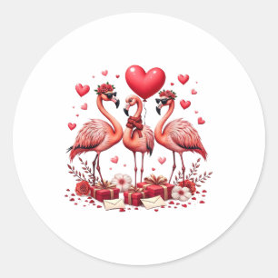 Valentine Flamingo Rosa Animal Heart Lycklig Valen Runt Klistermärke
