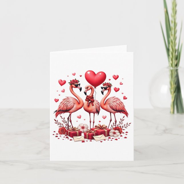 Valentine Flamingo Rosa Djur Hjarta Glad Valenti Kort (Framsida)