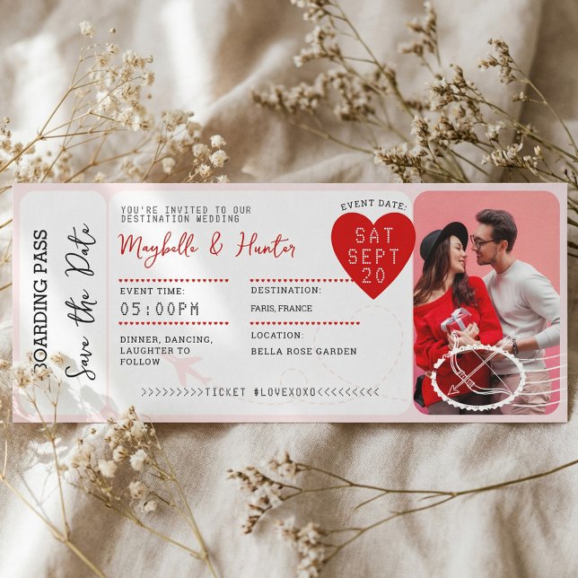 Valentine Flygbiljett Spara Datum Inbjudningar (Valentine Airplane Boarding Pass Save The Date Invitation)