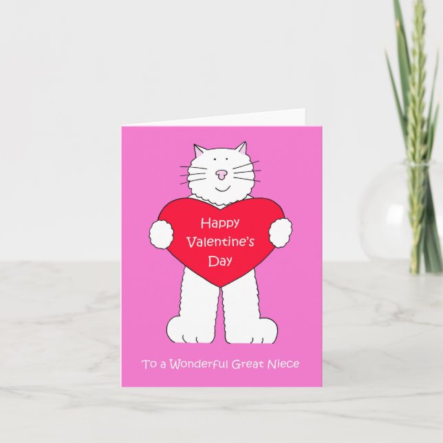 Valentine for Geat Niece Cat Holding Heart Kort (Framsida)
