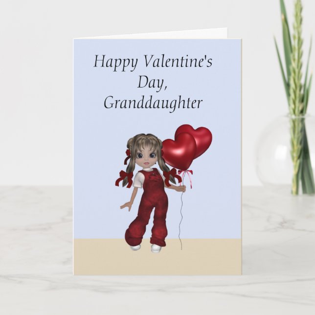 Valentine for Granddotter, Girl in Red Overalls Helgkort (Framsida)