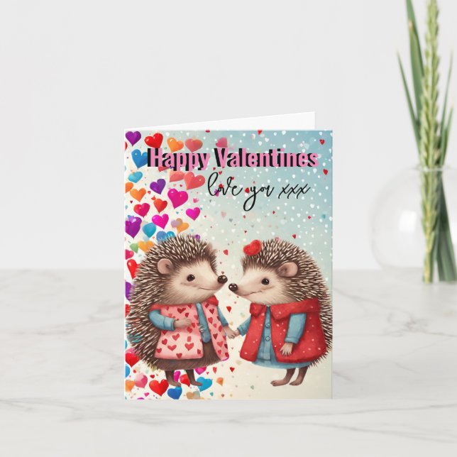 Valentine för honom, för henne, hedgehog kärlek helgkort (Framsida)