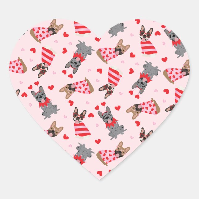 Valentine Fransk Bulldog Hjärtformat Klistermärke (Framsida)