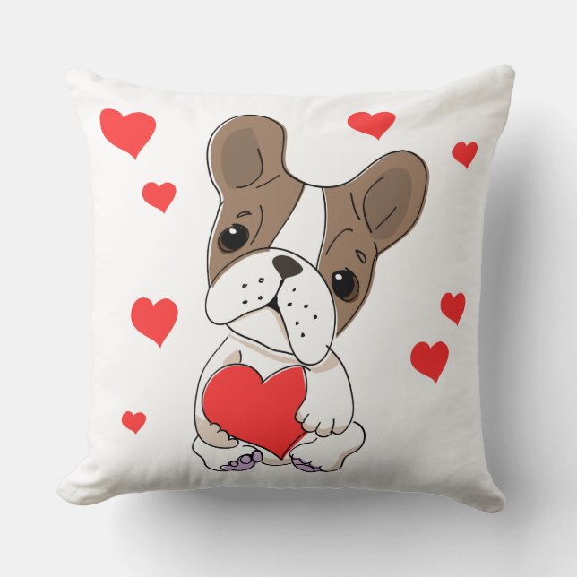 Valentine Fransk Bulldog med hjärter Kudde (Framsida)