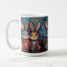 Valentine Friends Bunnies Long öron hjärtan Kaffemugg