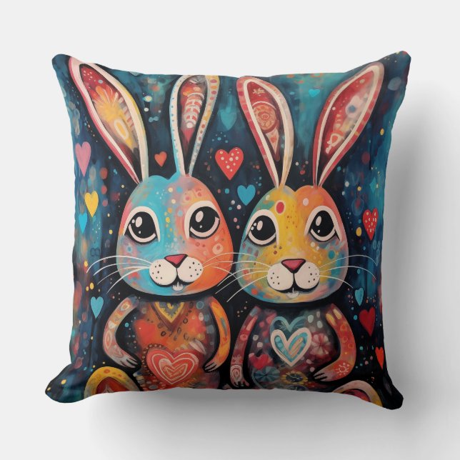 Valentine Friends Bunnies Long öron hjärtan Kudde (Framsida)
