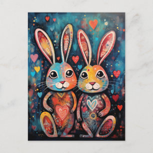 Valentine Friends Bunnies Long öron hjärtan Vykort