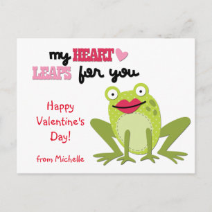 Valentine Frog Heart Leaps Helg Vykort