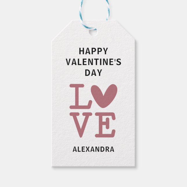 Valentine Gamine ro och white kärlek anpassningsba Presentetikett (Framsidan)