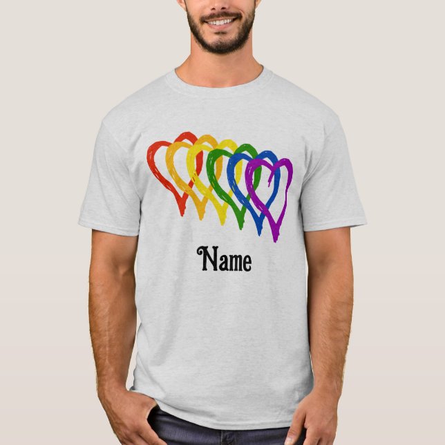 Valentine Gay pride Rainbow Flagga Hearts Customiz T Shirt (Framsida)