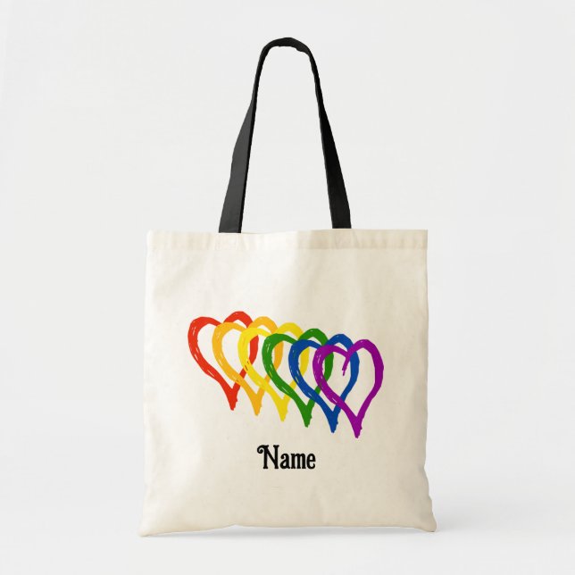 Valentine Gay pride Rainbow Flagga Hearts Customiz Tygkasse (Framsidan)