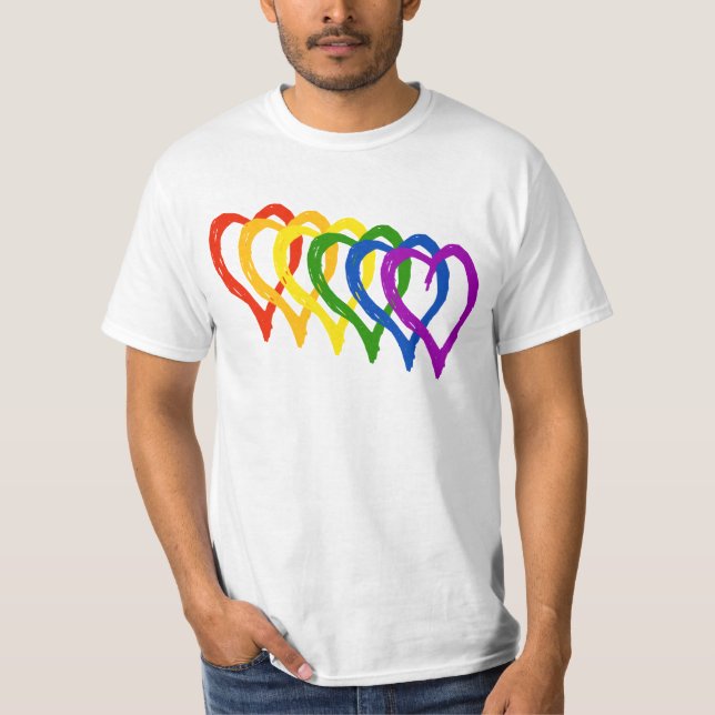 Valentine Gay pride Rainbow Layered Hearts T-shirt (Framsida)