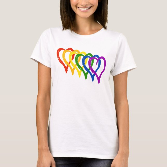 Valentine Gay pride Rainbow Layered Hearts T Shirt (Framsida)