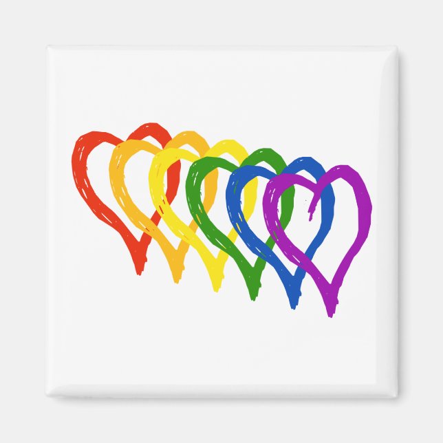 Valentine Gay Pride Regnbåge Skiktade Hjärtan Magnet (Framsidan)