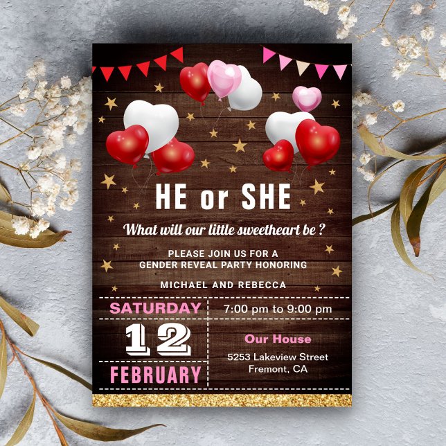 Valentine Gender Reveal Party Inbjudningar (Skapare uppladdad)