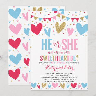 Valentine Gender Reveal Party Sweetheart Reveal Inbjudningar