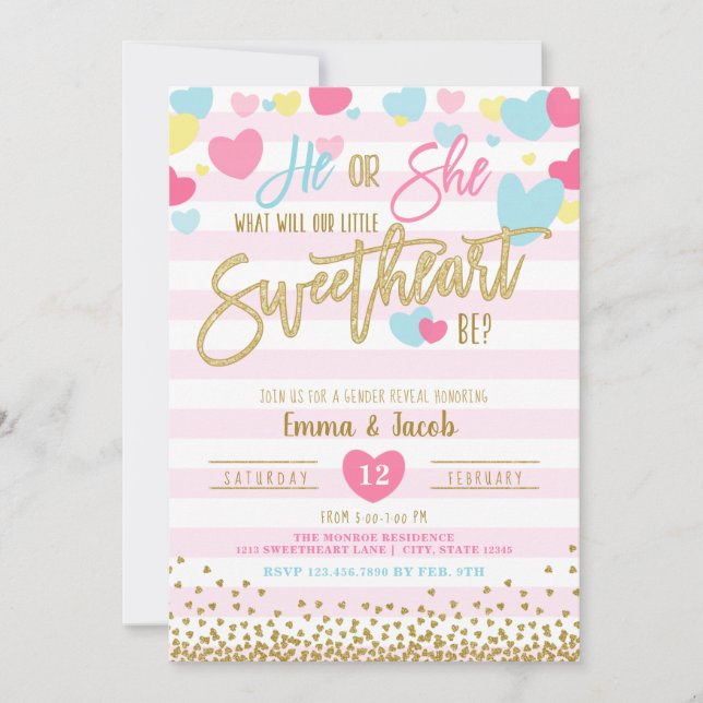 Valentine Gender Reveal sötnos Inbjudningar (Framsida)