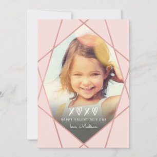Valentine Geometric Faux Ro Guld Foil Rosa Julkort