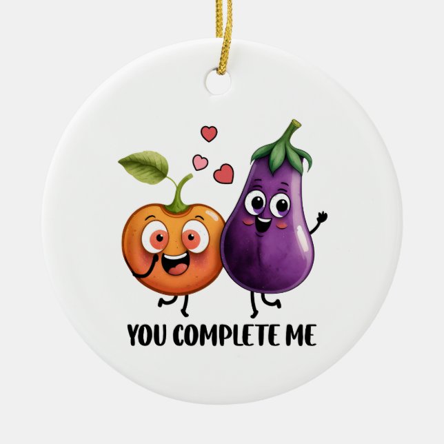 Valentine Gift Eggplant du slutför mig Julgransprydnad Keramik (Framsidan)