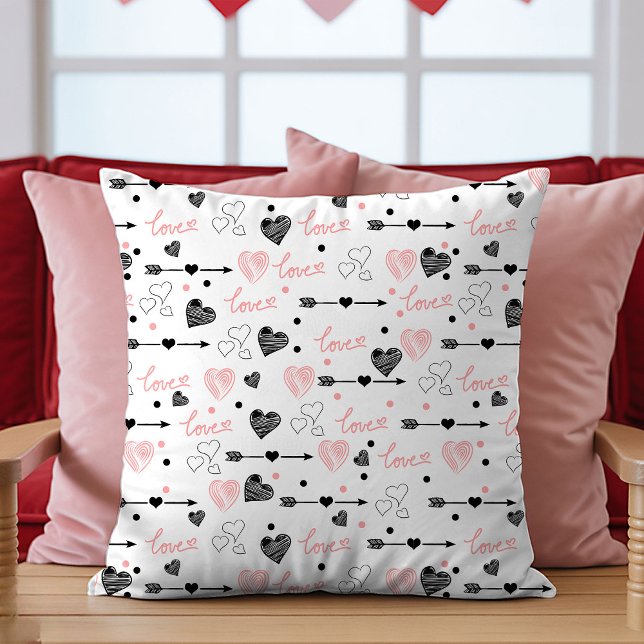 Valentine Gift Pillow Sketch Heart I Love You Text Kudde (Valentine Gift Pillow Sketch Hearts I Love You)