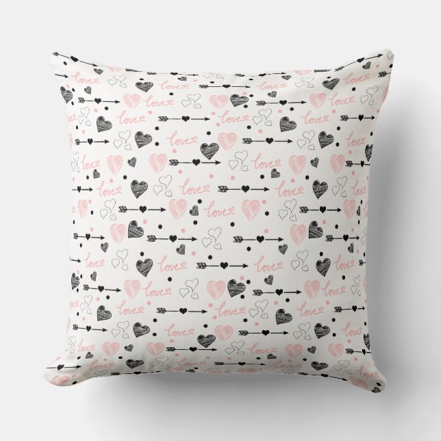 Valentine Gift Pillow Sketch Heart I Love You Text Kudde (Framsida)