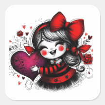 Valentine Girl Art 3 Tummar Klistermärke – Kawaii 