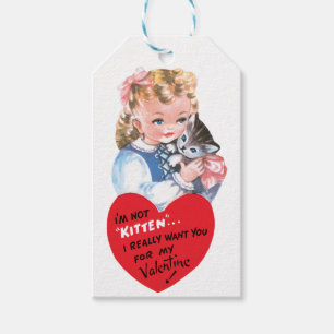 Valentine Girl med Kitten Heart Presentetikett