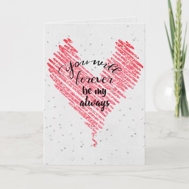 Valentine Glitter Heart med bling Kort (Framsida)