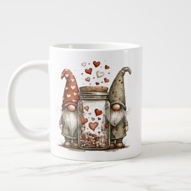 Valentine Gnome Coffee Mug – Cute Love Jar Design Jumbo Mugg (Vänster)