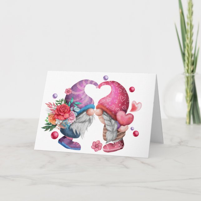 Valentine Gnome Couting Greeting Card Helgkort (Framsida)