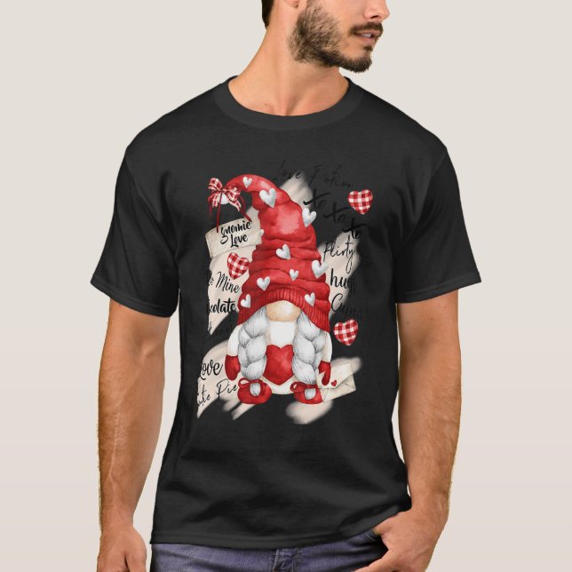 Valentine Gnome Kärlek Heart Alla hjärtans dag T Shirt (Framsida)