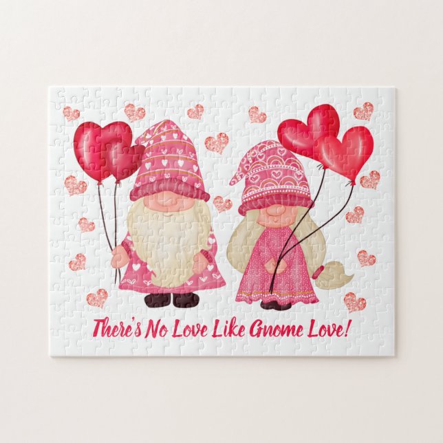 Valentine Gnome Kärlek Quote Rosa Red Hearts par Pussel (Horisontell)