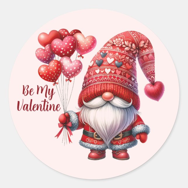 Valentine Gnome Klistermärke – Hjärtballongdesign  (Framsida)