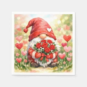 Valentine Gnome med rödbukett Pappersservett