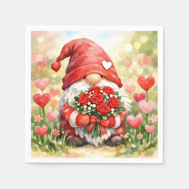 Valentine Gnome med rödbukett Pappersservett (Framsidan)