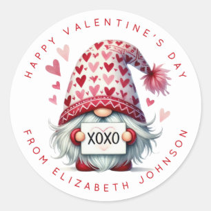Valentine Gnome Personlig Namn Round Stickers Runt Klistermärke
