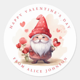 Valentine Gnome Personlig Namn Round Stickers Runt Klistermärke