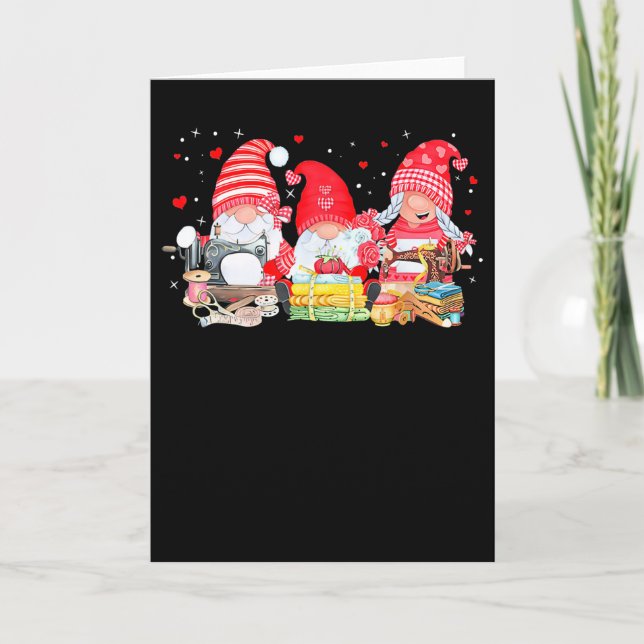 Valentine Gnome Quilting Sewing Seamstress Women M Kort (Framsida)