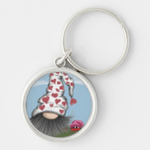 Valentine Gnome Rund Silverfärgad Nyckelring