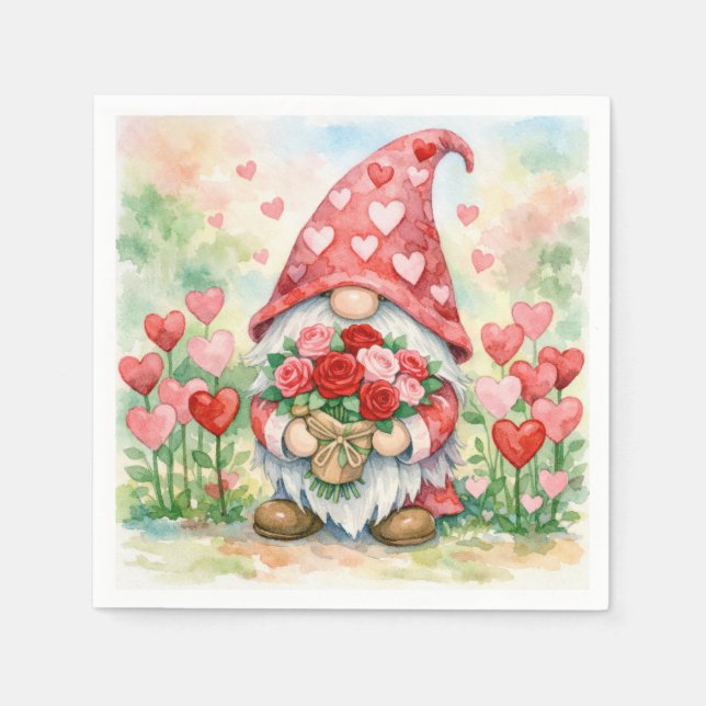 Valentine Gnome with Red Roses Pappersservett (Framsidan)