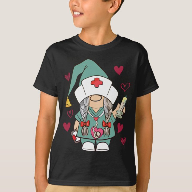Valentine Gnomes Nurse Hearts Stethoscope T Shirt (Framsida)