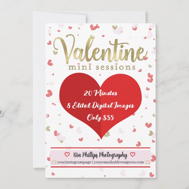Valentine Gold Röda Mini Sessions Fotografi Inbjudningar (Framsida)