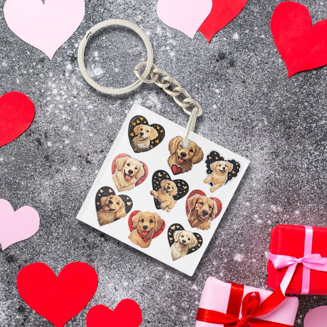 Valentine Golden Retriever Hund (Romantic Valentine Golden Retriever Dog Keychain)