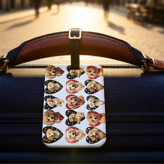 Valentine Golden Retriever Hund Bagagebricka (Golden Retriever Sweethearts Pattern in Cozy Style Luggage Tag)