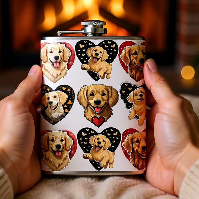 Valentine Golden Retriever Hund Fickplunta (Golden Retriever Love Hearts Valentine Flask)