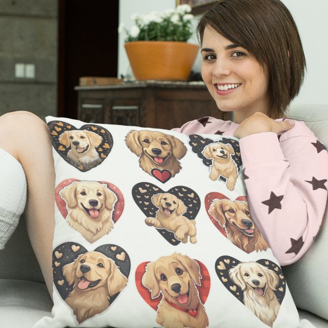 Valentine Golden Retriever Hund Kudde (Valentine Golden Retriever Dog Cushion)