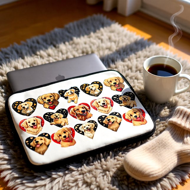 Valentine Golden Retriever Hund Laptop Fodral (Golden Retriever Heart Pattern Valentine Laptop Sleeve)