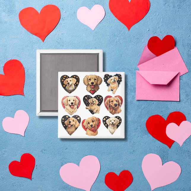 Valentine Golden Retriever Hund Magnet (Valentine Golden Retriever watercolor Dog Magnet)