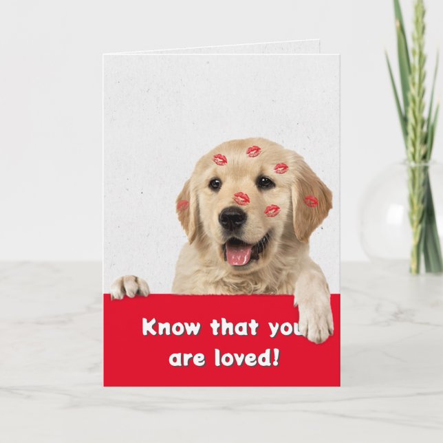 Valentine Golden Retriever Lipstick Kisses Kort (Framsida)
