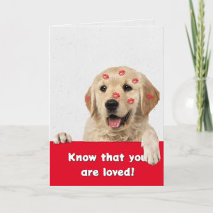 Valentine Golden Retriever Lipstick Kisses Kort